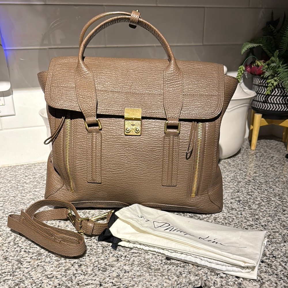 3.1 Phillip Lim Pashli Brown Leather Satchel with Gold Hardware